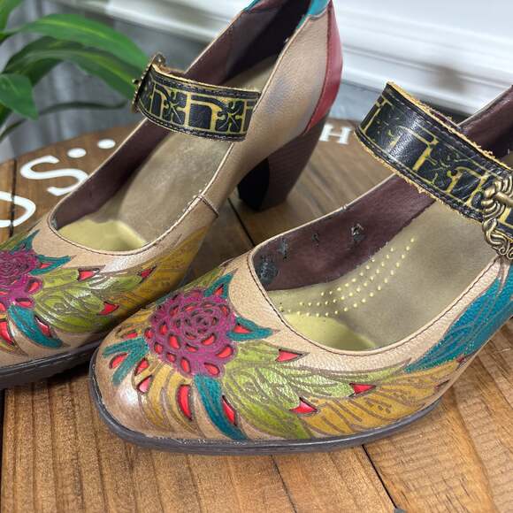 Socofy Retro Mary Jane Floral Heels - Sz EU 41 / US 10-10.5 - Picture 12 of 14